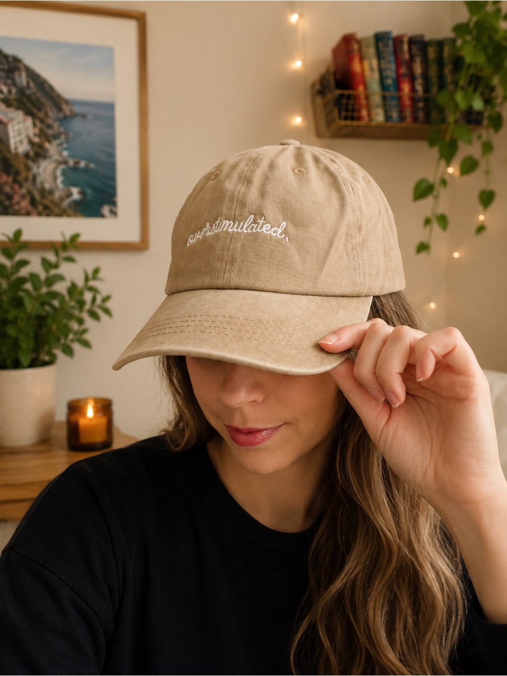 Overstimulated Embroidered Beige Dad Hat Adjustable Cap